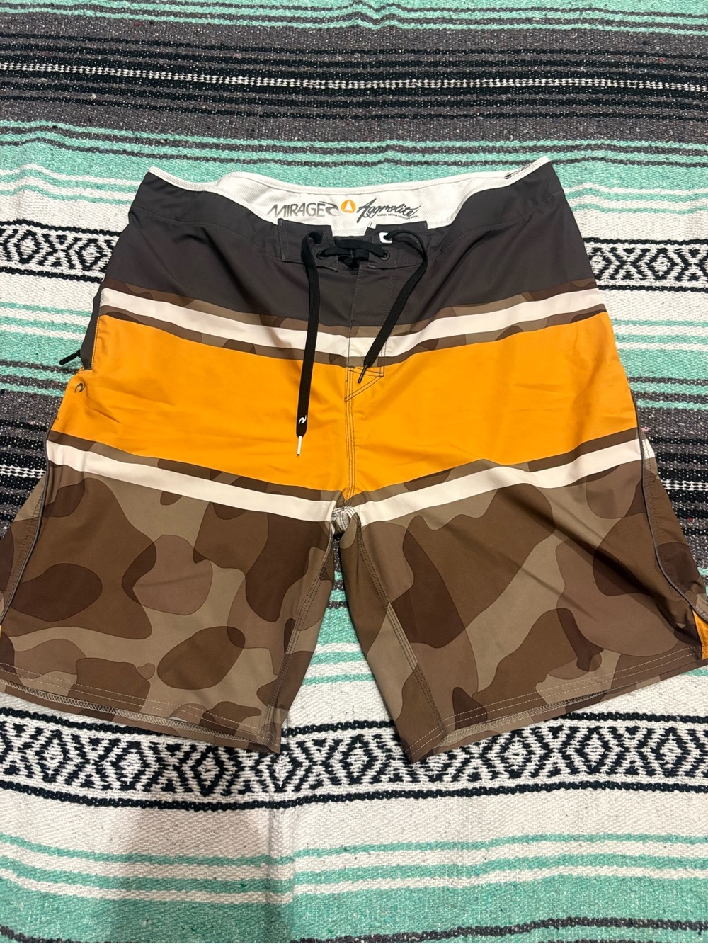 Mirage Men’s Swim Board Shorts - Yellow Stripe & Brown Camo